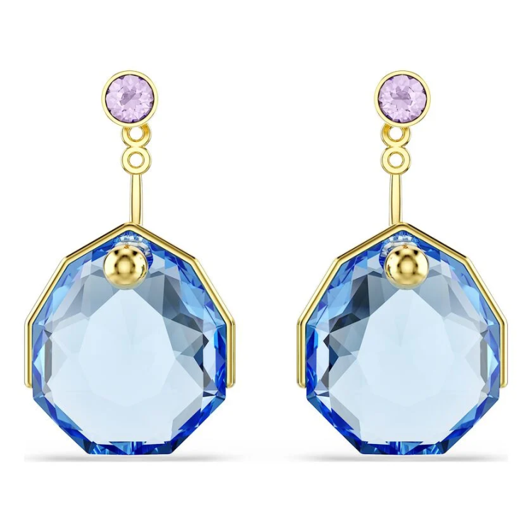 Gema earring jackets Blue, Gold-tone plated