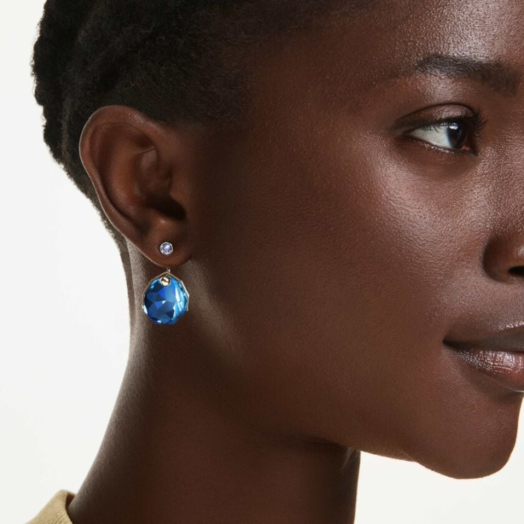 Gema earring jackets Blue, Gold-tone plated