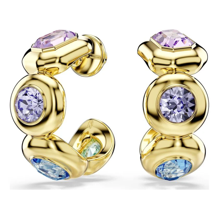 Gema hoop earrings Mixed cuts, Multicolored, Gold-tone plated