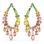 Gema drop earrings Mixed cuts, Chandelier, Multicolored, Gold-tone plated