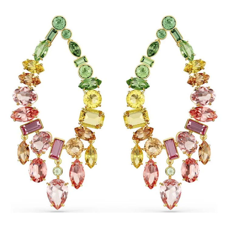 Gema drop earrings Mixed cuts, Chandelier, Multicolored, Gold-tone plated