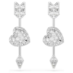 Idyllia drop earrings Mixed cuts, Heart with arrow, White, Rhodium plated