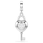 Idyllia charm Mixed cuts, Heart with key, White, Rhodium plated