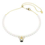 Idyllia choker Crystal pearl, Mixed cuts, Bee, White, Gold-tone plated