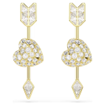 Idyllia drop earrings Mixed cuts, Heart with arrow, White, Gold-tone plated