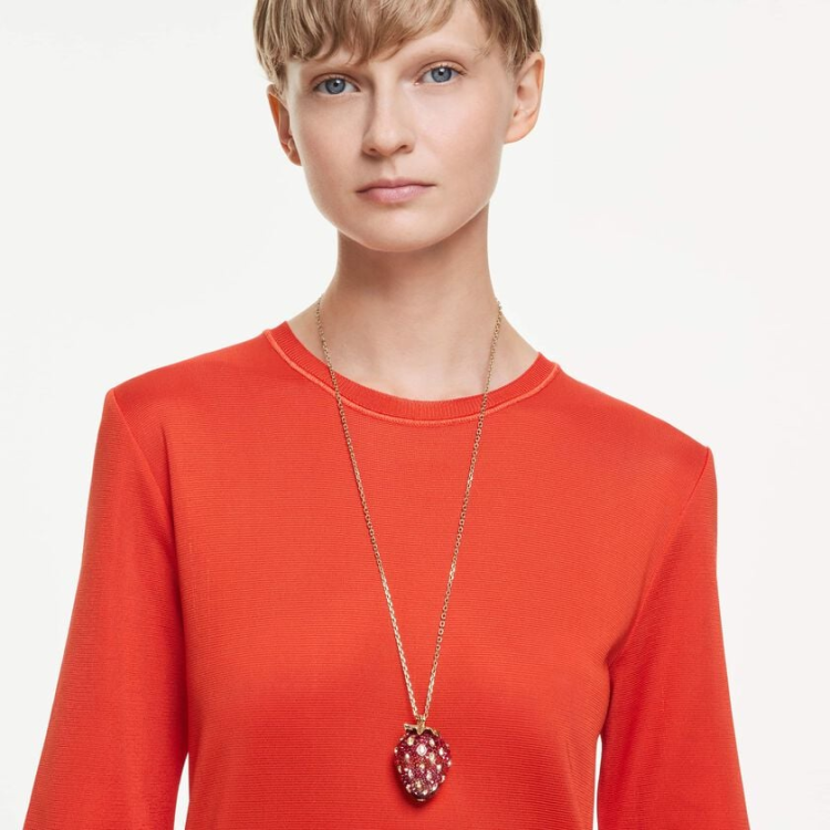 Idyllia pendant Mixed cuts, Strawberry, Red, Gold-tone plated