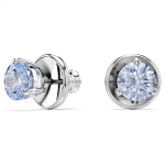 Solitaire stud earrings Round cut, Blue, Rhodium plated