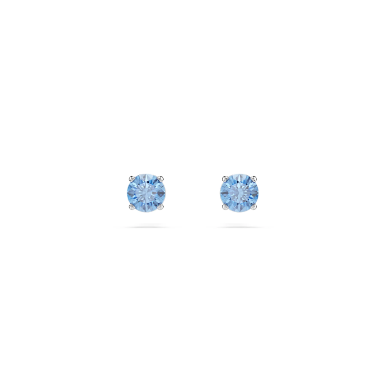 Silla stud earrings Round cut, Blue, Rhodium plated