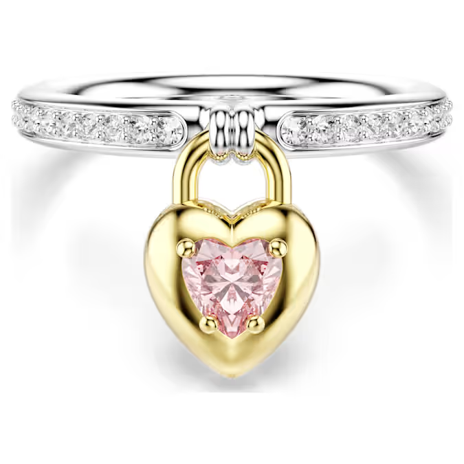 Idyllia motif ring Mixed cuts, Heart, Pink, Mixed metal finish