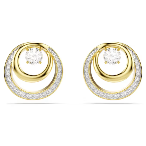 Hyperbola stud earrings Round cut, White, Gold-tone plated