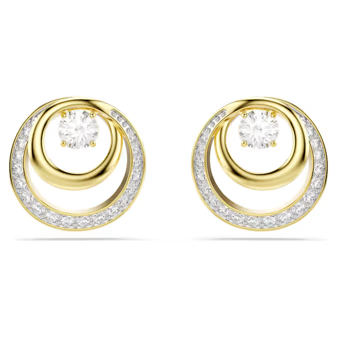 Hyperbola stud earrings Round cut, White, Gold-tone plated