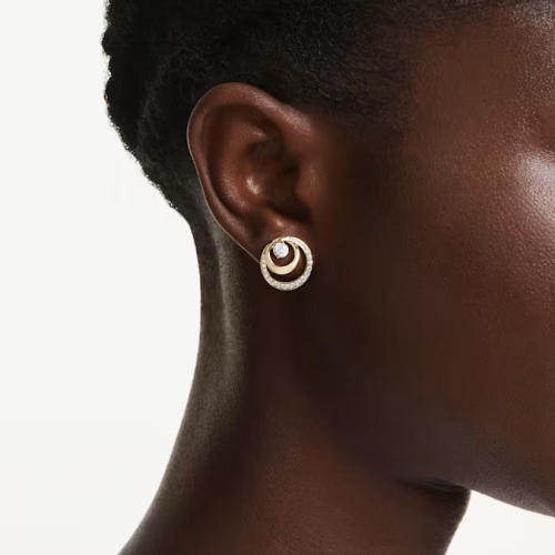 Hyperbola stud earrings Round cut, White, Gold-tone plated