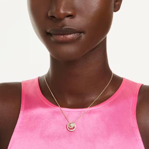 Hyperbola pendant Round cut, White, Gold-tone plated