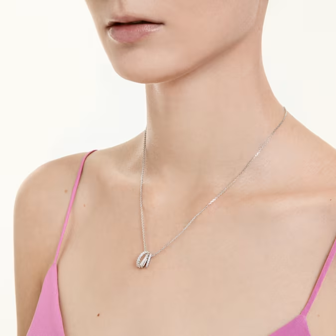 Hyperbola pendant Round cut, White, Rhodium plated