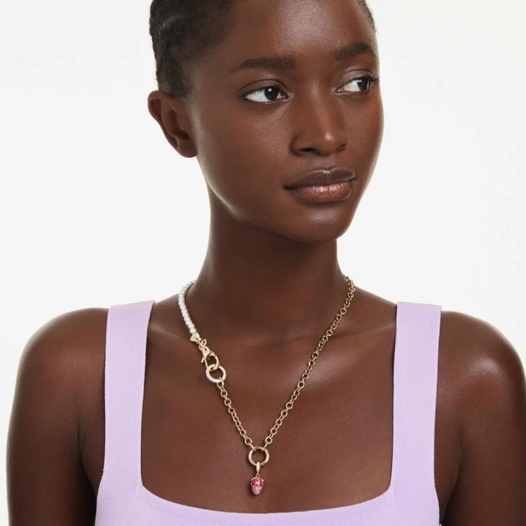 Idyllia charm Mixed cuts, Strawberry, Red, Gold-tone plated