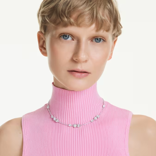 Idyllia necklace Heart with arrow, White, Rhodium plated