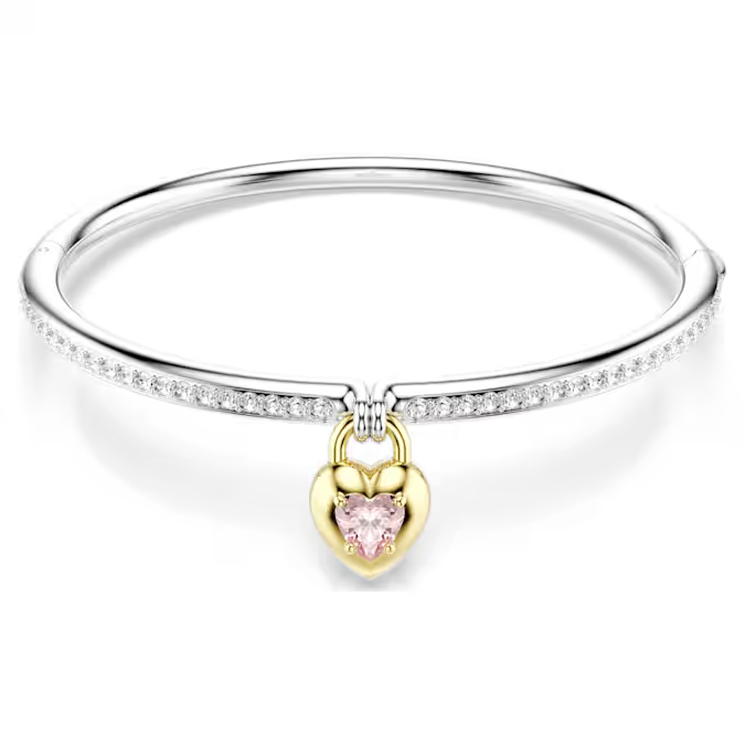 Idyllia bangle Mixed cuts, Heart, Pink, Mixed metal finish