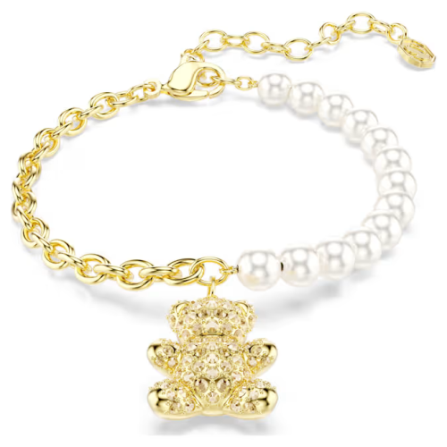 Idyllia bracelet Crystal pearl, Round cut, Teddy, Gold tone, Gold-tone plated