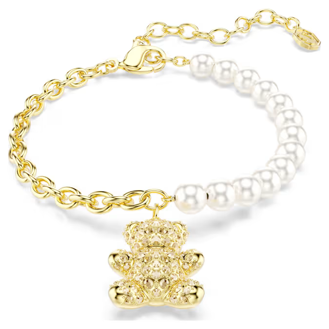 Idyllia bracelet Crystal pearl, Round cut, Teddy, Gold tone, Gold-tone plated