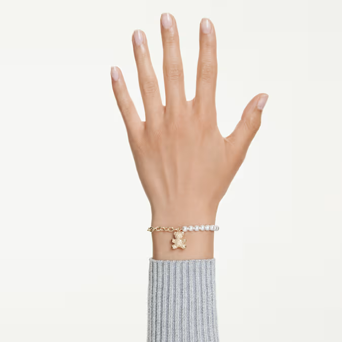 Idyllia bracelet Crystal pearl, Round cut, Teddy, Gold tone, Gold-tone plated