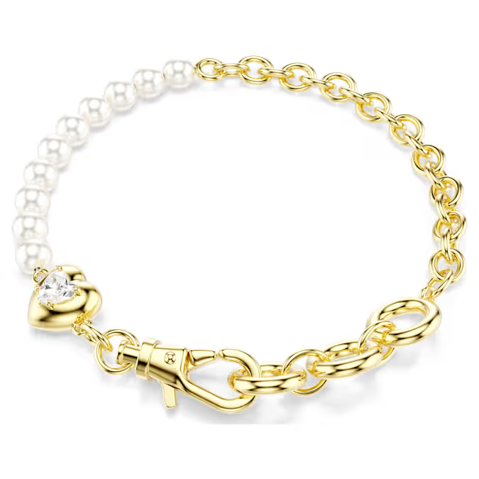 Idyllia bracelet Crystal pearl, White, Gold-tone plated
