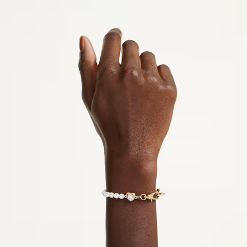 Idyllia bracelet Crystal pearl, White, Gold-tone plated