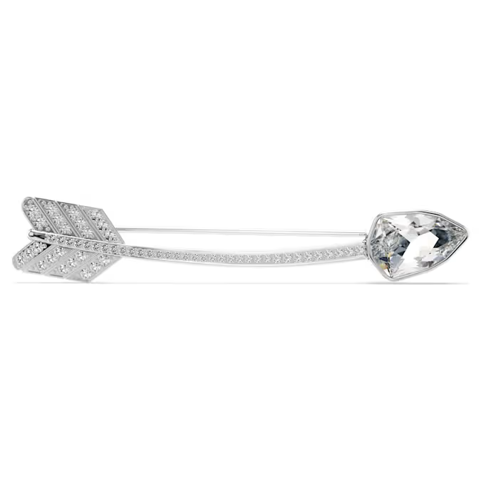 Idyllia brooch Mixed cuts, Arrow, White, Rhodium plated
