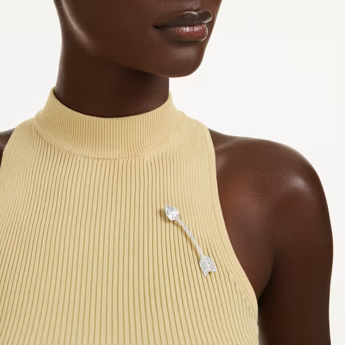 Idyllia brooch Mixed cuts, Arrow, White, Rhodium plated
