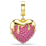 Idyllia charm Round cut, Heart, Pink, Gold-tone plated