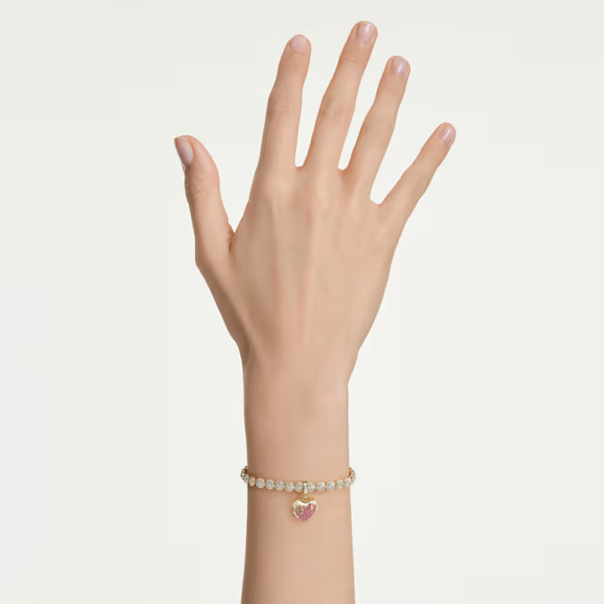 Idyllia charm Round cut, Heart, Pink, Gold-tone plated