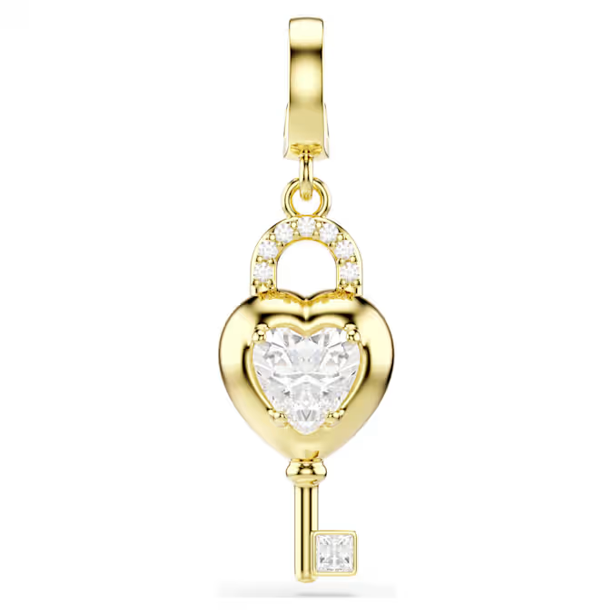 Idyllia charm Mixed cuts, Heart with key, White, Gold-tone plated