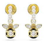 Idyllia drop earrings Crystal pearl, Mixed cuts, Bee, Multicolored, Gold-tone plated
