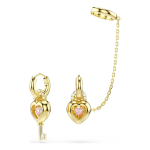 Idyllia drop earrings with ear cuff Mixed cuts, Heart with key, Pink, Gold-tone plated