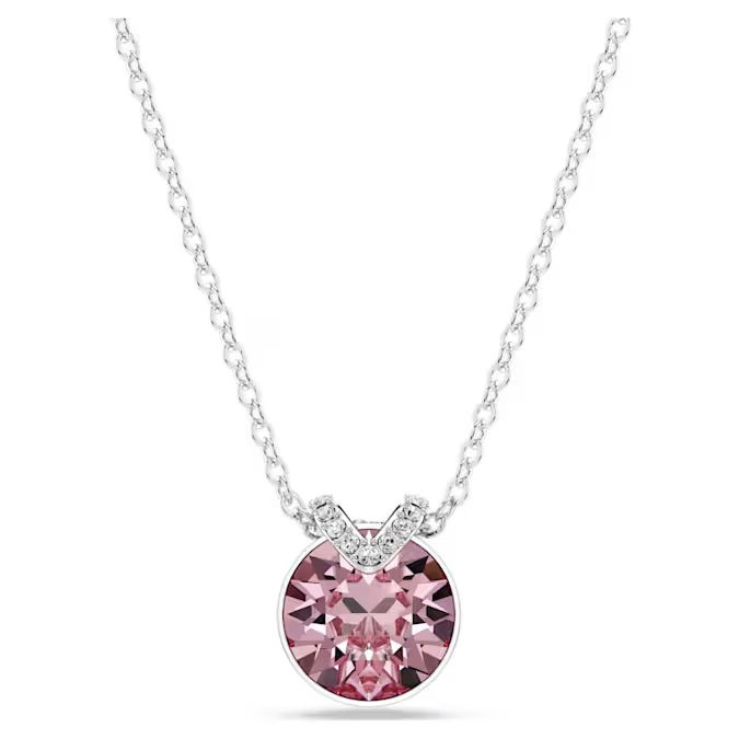 Bella V pendant Round cut, Pink, Rhodium plated