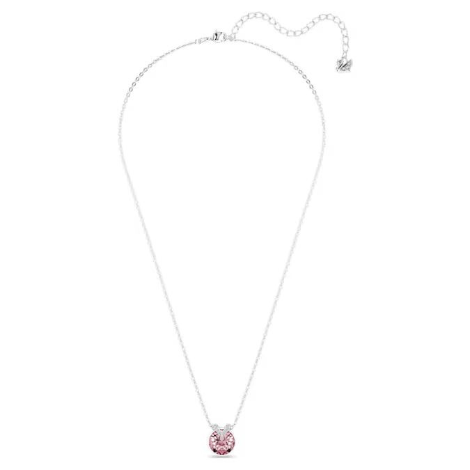 Bella V pendant Round cut, Pink, Rhodium plated