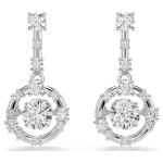 Constella drop earrings Round cut, Dancing stone, White, Rhodium plated