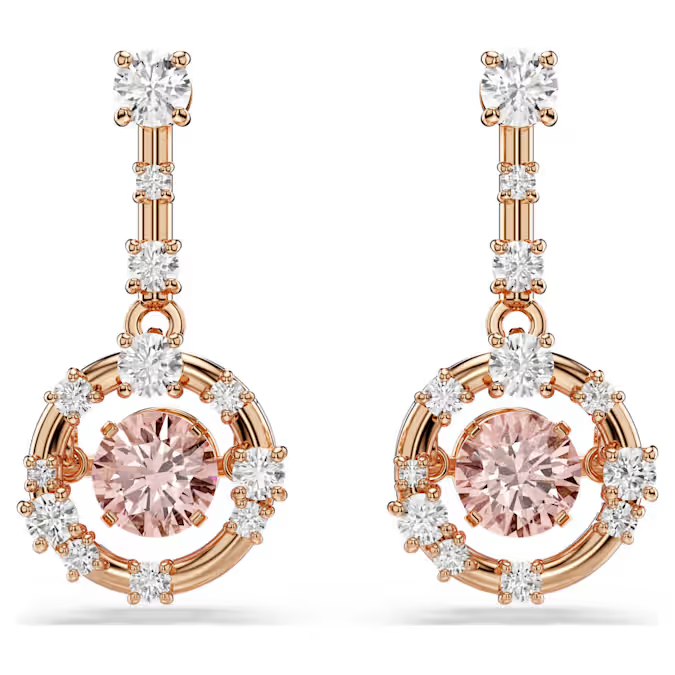 Constella drop earrings Round cut, Dancing stone, Pink, Rose gold-tone plated
