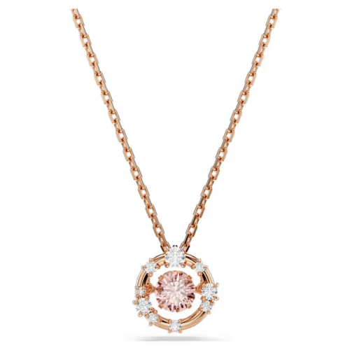 Constella pendant Round cut, Dancing stone, Pink, Rose gold-tone plated