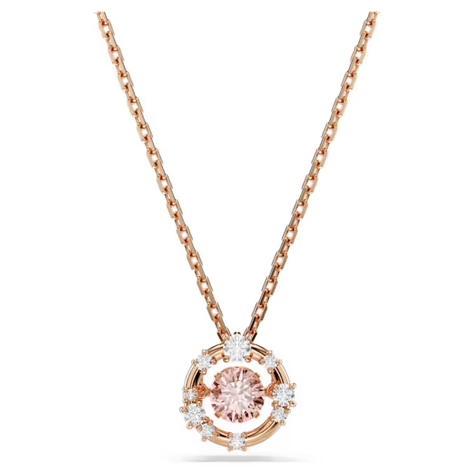 Constella pendant Round cut, Dancing stone, Pink, Rose gold-tone plated
