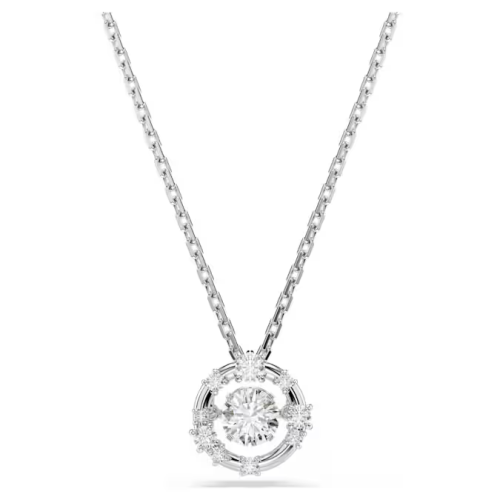 Constella pendant Round cut, Dancing stone, White, Rhodium plated