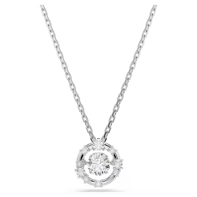 Constella pendant Round cut, Dancing stone, White, Rhodium plated