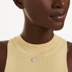 Constella pendant Round cut, Dancing stone, White, Rhodium plated