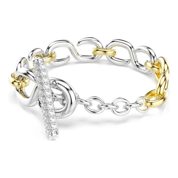 Dextera bracelet Round cut, T-bar, White, Mixed metal finish