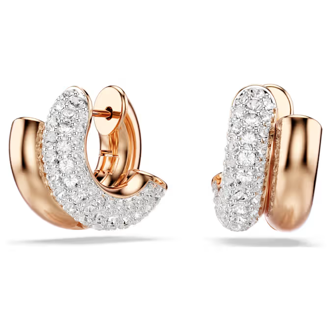 Dextera hoop earrings Round cut, Mini, White, Rose gold-tone plated