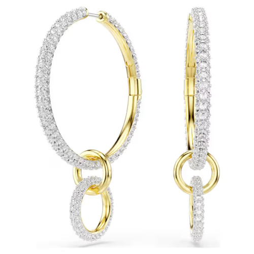 Dextera hoop earrings Round cut, White, Gold-tone plated