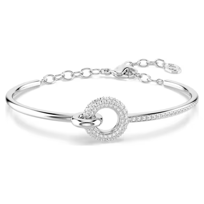 Dextera bangle Round cut, White, Rhodium plated