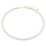 Matrix Tennis necklace Crystal pearl, Round cut, White, Gold-tone plated