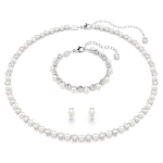 Matrix set Crystal pearl, Round cut, White, Rhodium plated