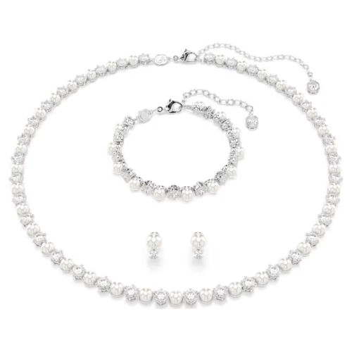 Matrix set Crystal pearl, Round cut, White, Rhodium plated