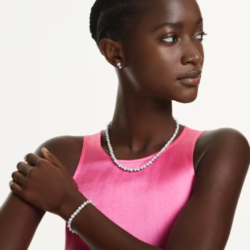 Matrix set Crystal pearl, Round cut, White, Rhodium plated